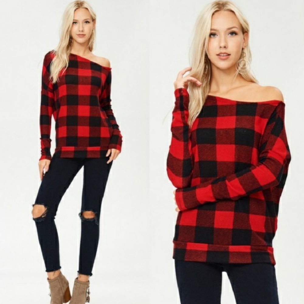 Plaid Long Sleeved Velvet Top - Last One! NWT - Picture 4 of 4